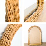 Miroir vintage arrondi en bois, cadre sculpté en forme organique rétro