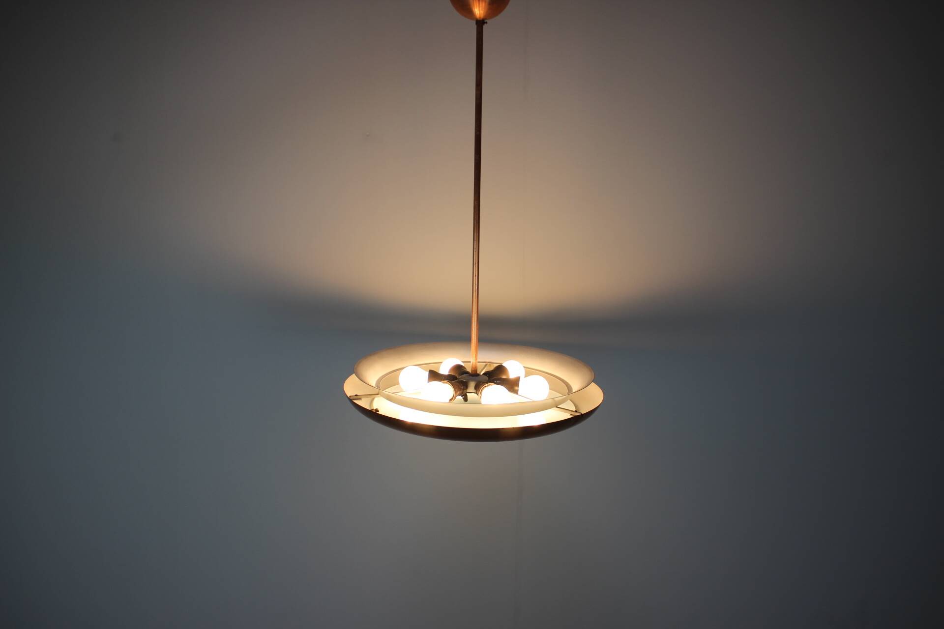 Bauhaus Copper Chandelier UFO by Josef Hurka, Czechoslovakia, 1930s