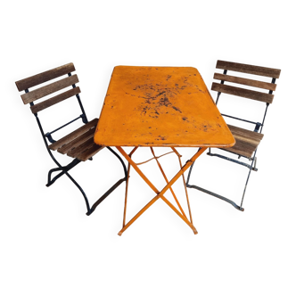 Ancien ensemble bistrot ensemble jardin table orange 2 chaises
