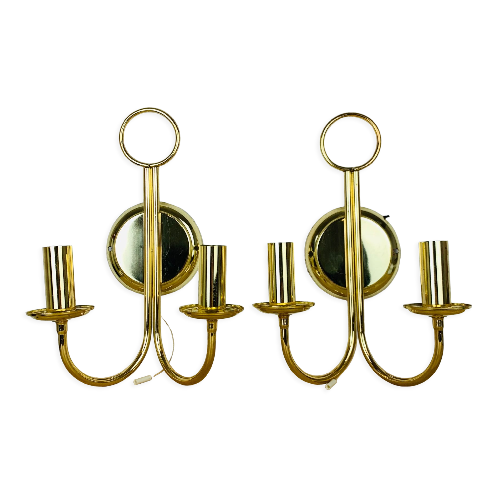 Pair of brass wall lamps Hollywood Regency Je Fassung