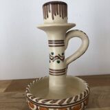 Set of two candlesticks/candle holders in orange and brown tones