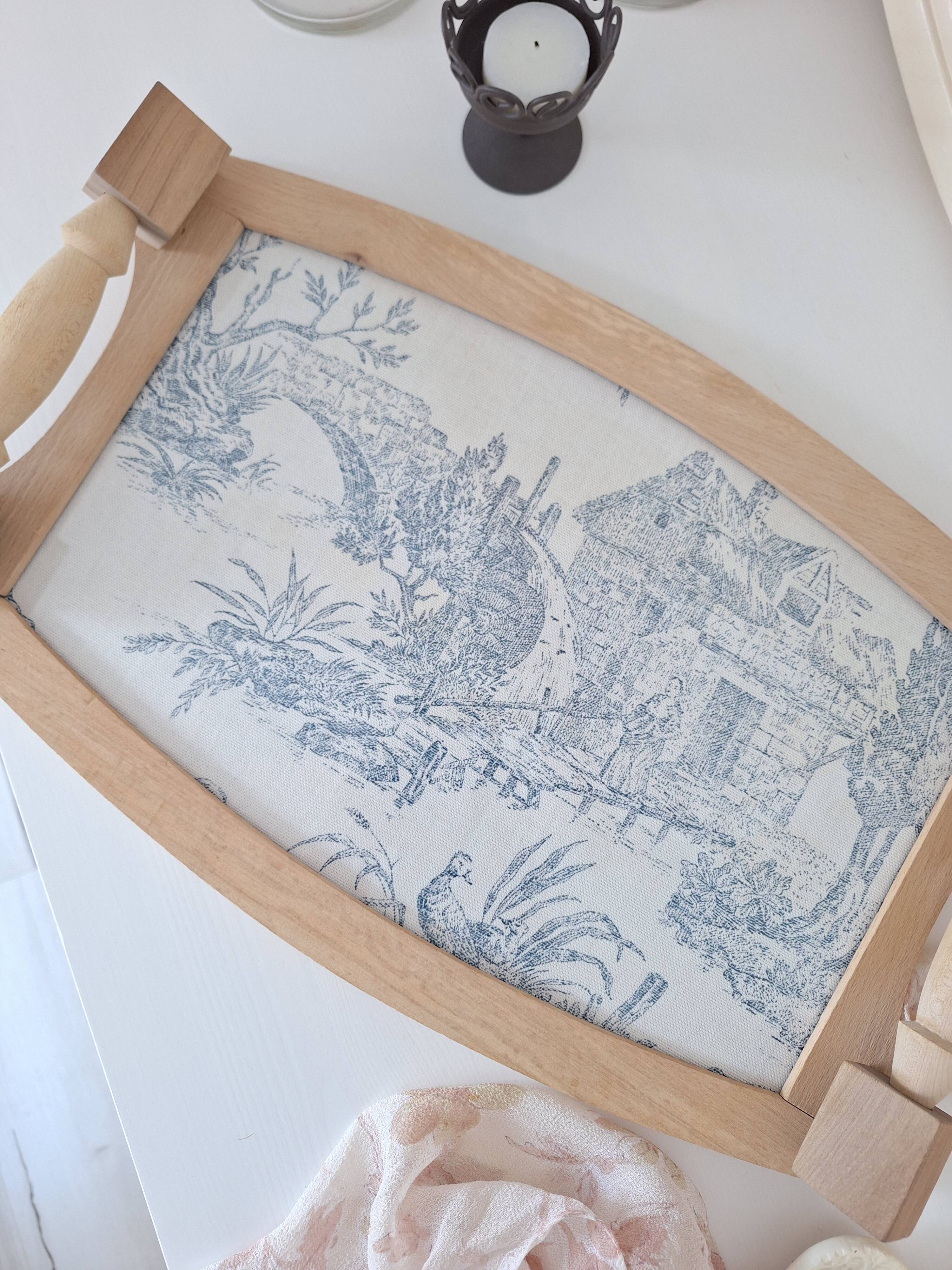 Wooden tray and blue toile de Jouy