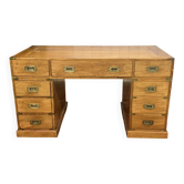 Marine-style flat desk in blonde mahogany.