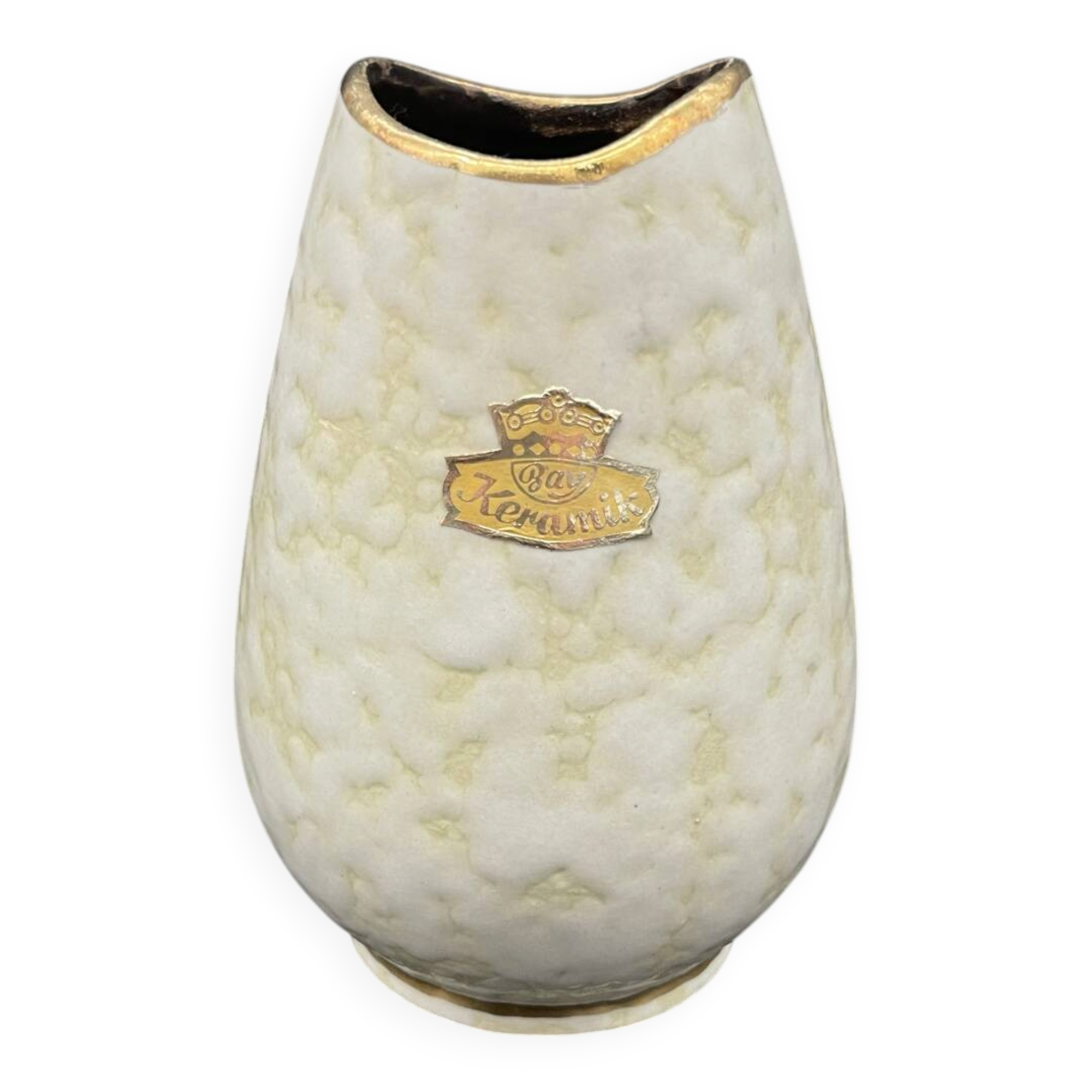 Small Bay Keramik vase with pearlescent glaze and gold trim.