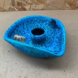 Antique cyclope candle holder ceramic fat lava turquoise blue vintage