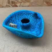 Antique cyclope candle holder ceramic fat lava turquoise blue vintage