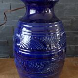 Large blue earthenware lamp base signed ST Clément France Plume 815-2 – Excellent condition