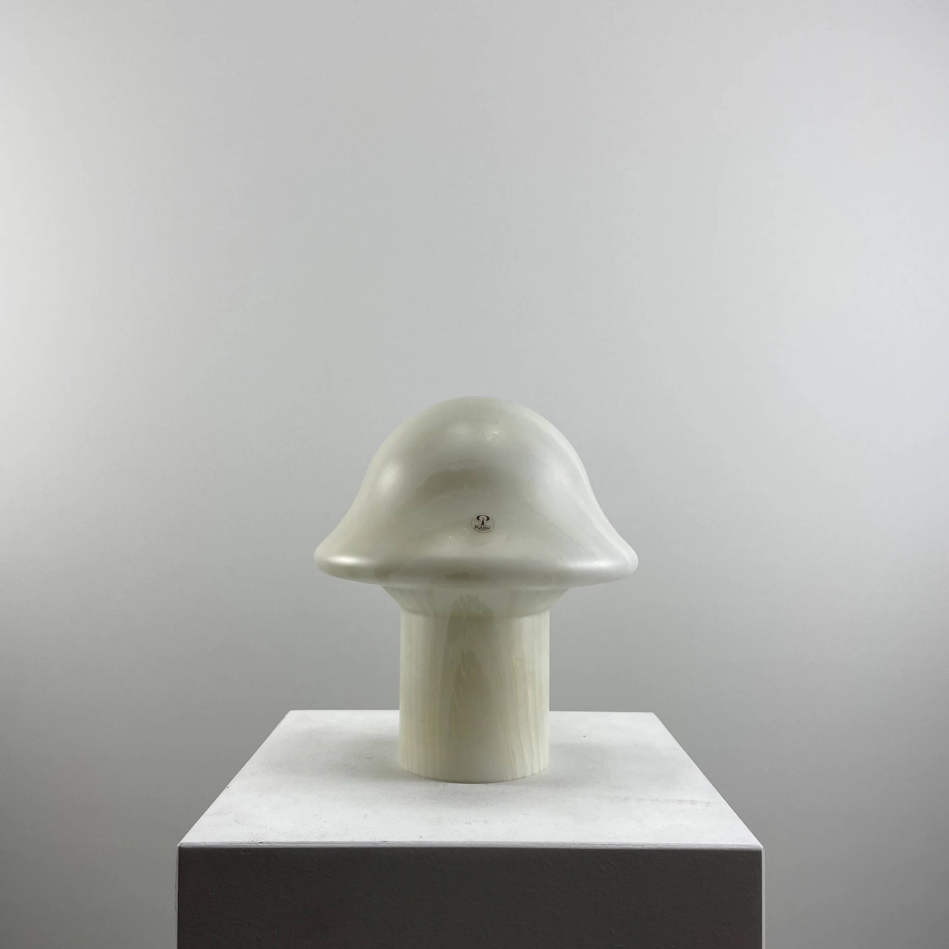 Mushroom table lamp by Peill and Putzler in striped glass, 1970.