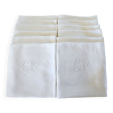 Lot de 12 serviettes coton damassé brodées main