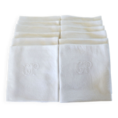 Set of 12 hand-embroidered cotton damask napkins
