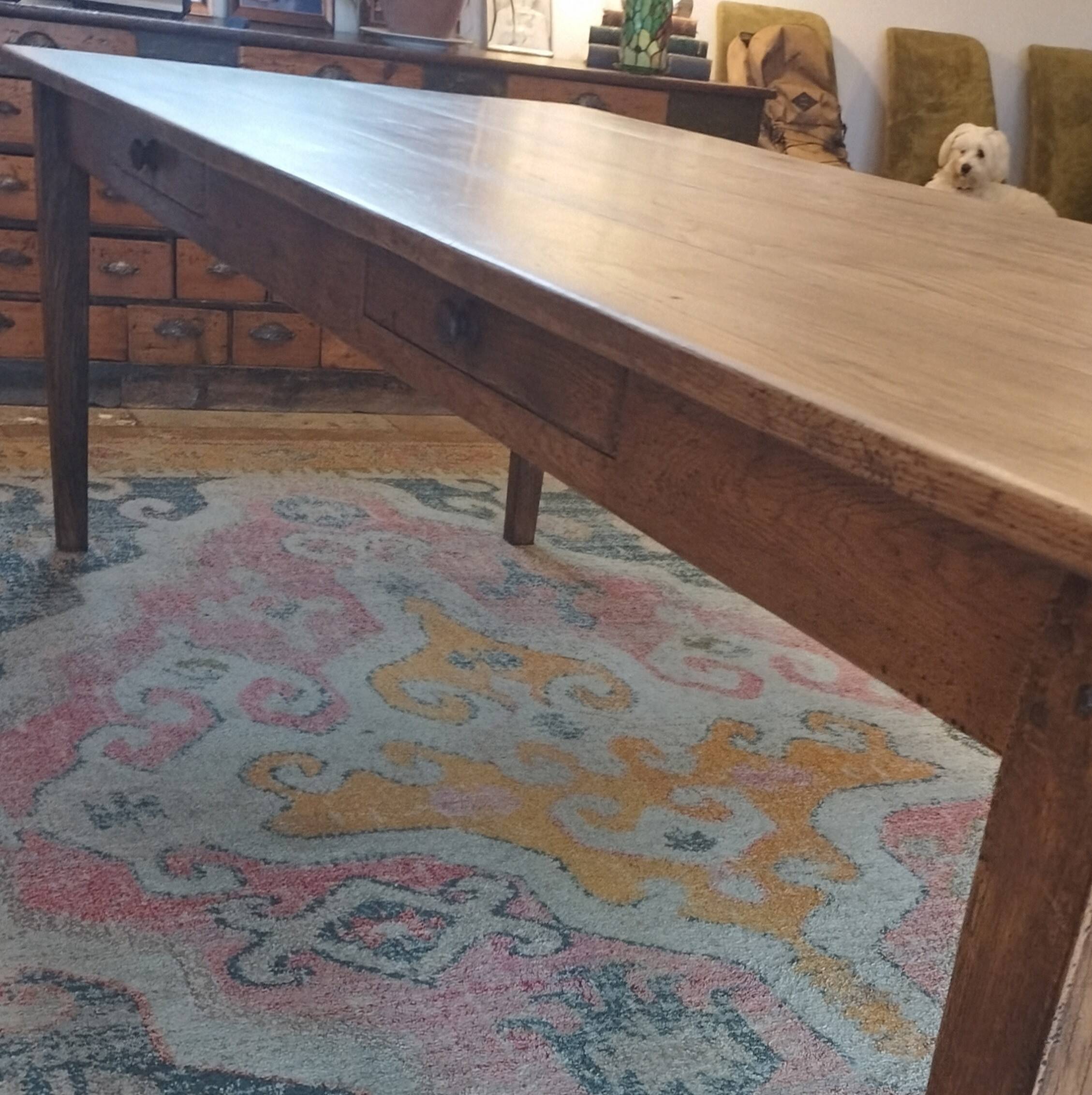 XXL solid oak farmhouse table 260x100 patinated two drawers