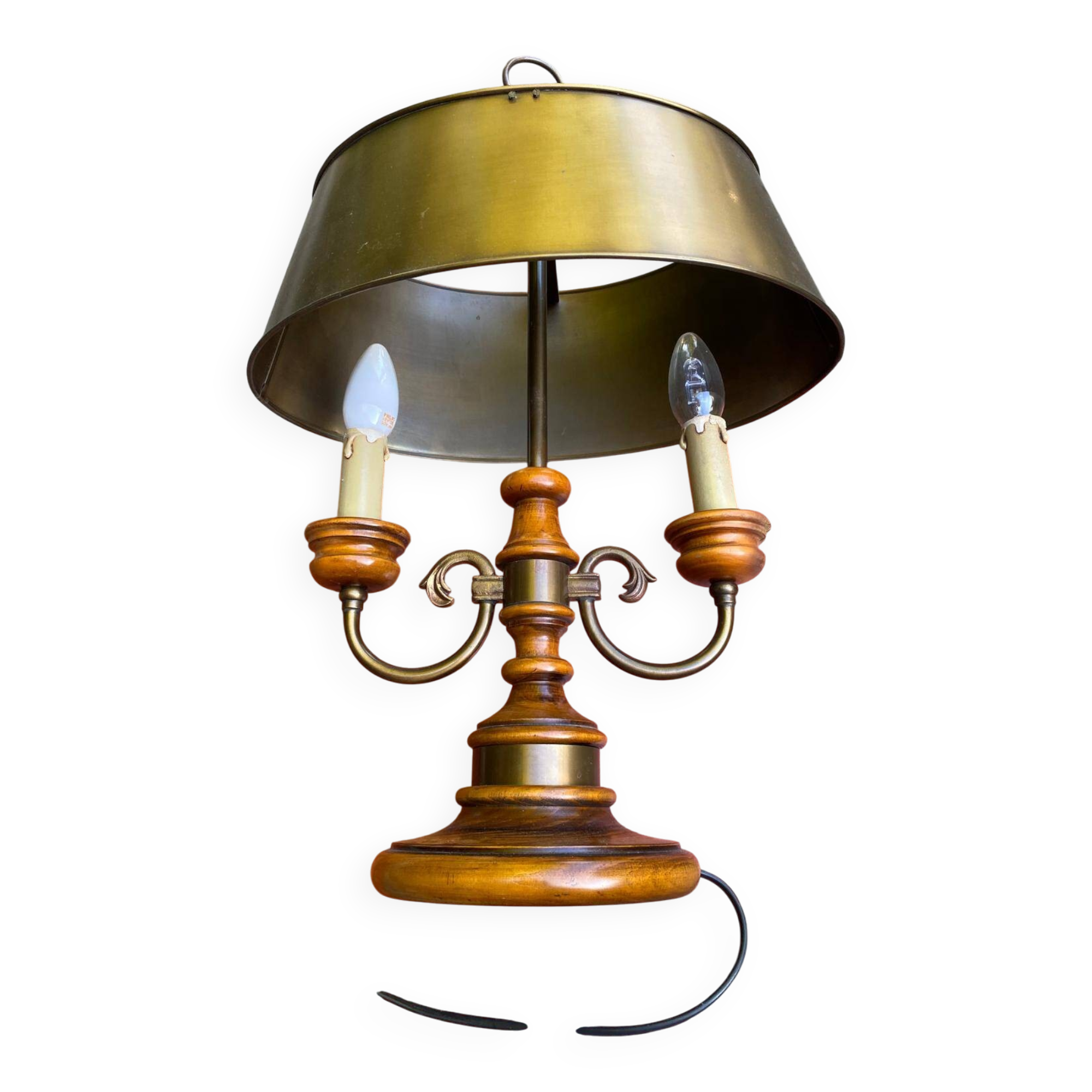 Hot water bottle lamp in solid wood and gilded bronze