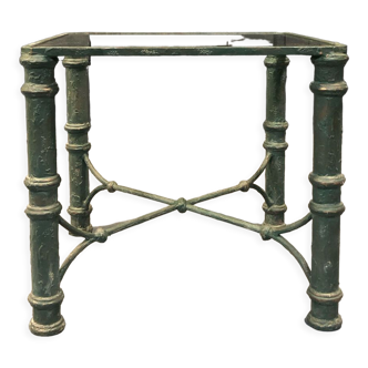 Side table in iron and green, antique patina