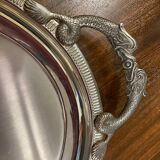 Grand plateau de service jean couzon en inox avec poignees decor poisson