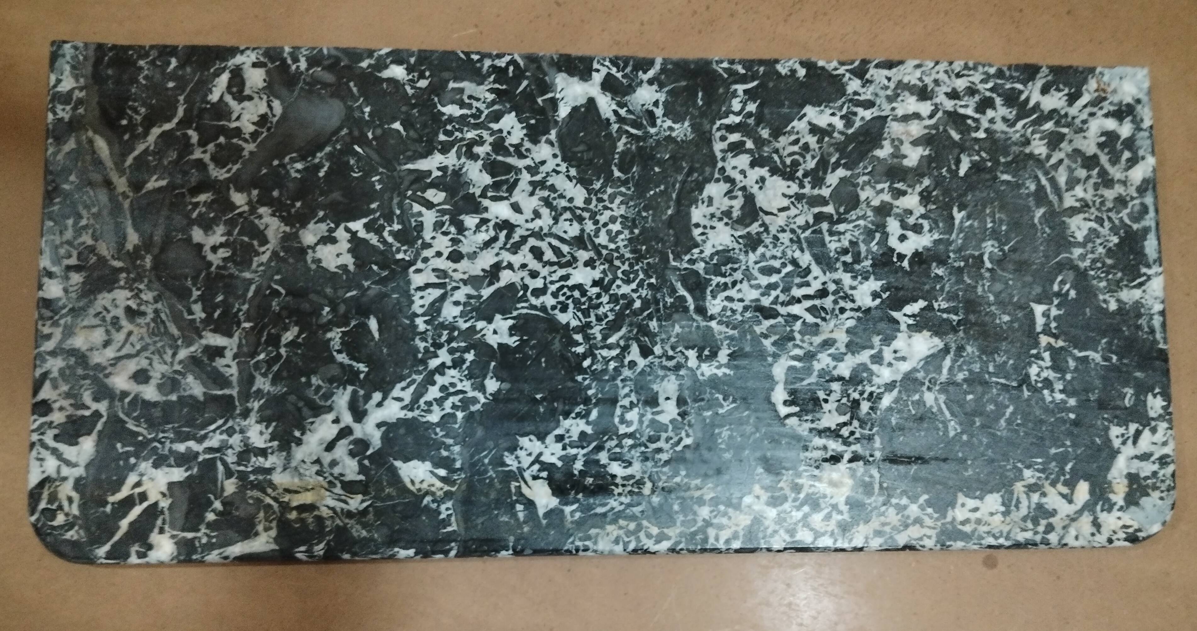 Polished Black and White Emperador marble coffee table, wrought iron base in Morocco