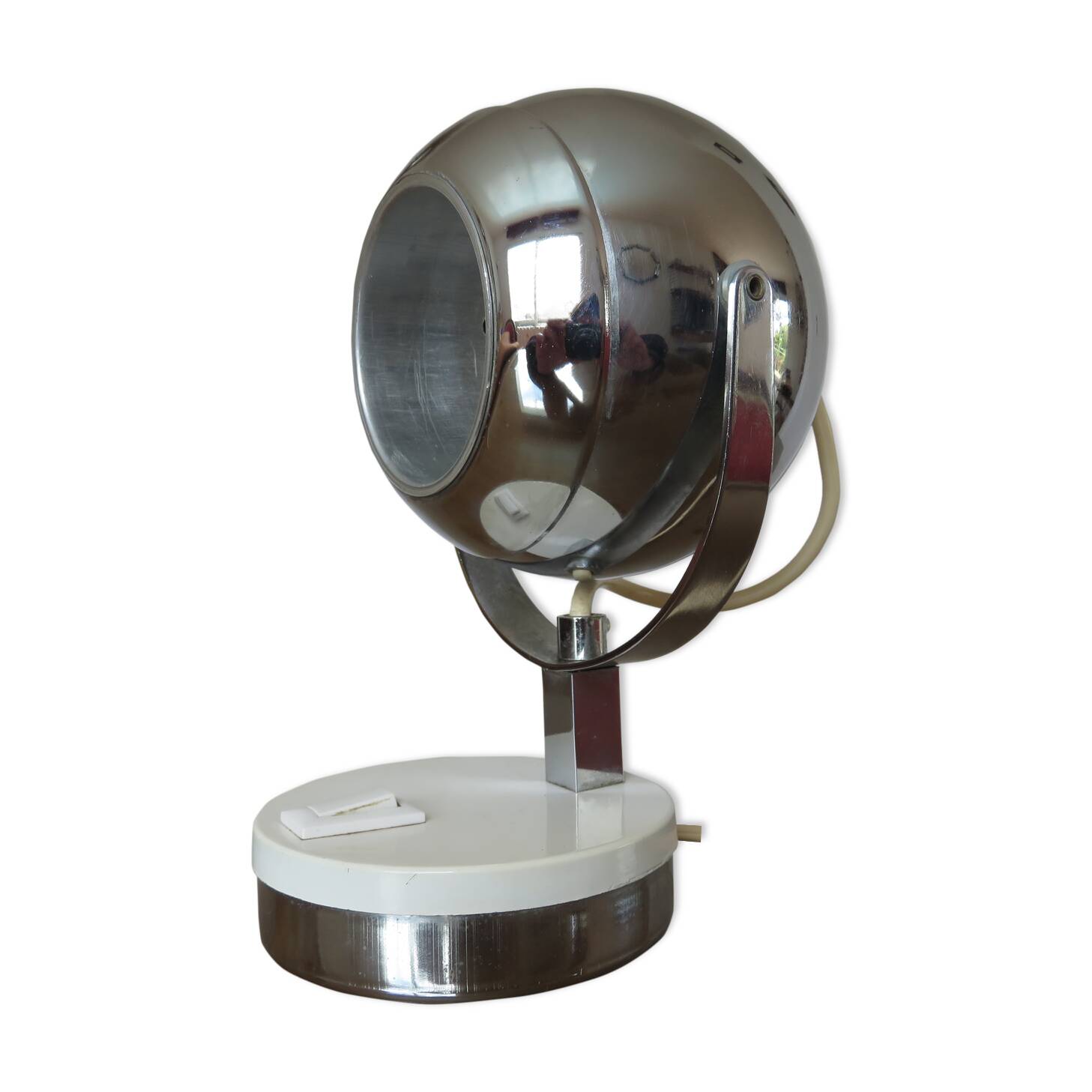 Eye ball lamp in chromed metal from the 70