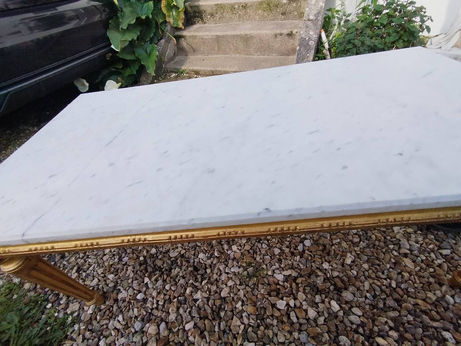 Louis XVI style coffee table in old gilded wood with marble top