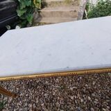 Table basse style louis xvi ancien bois doré avec plateau marbre