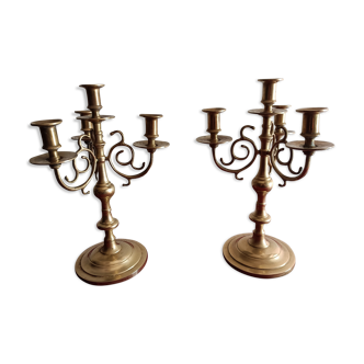 Pair of bronze candlesticks, 5 branches, half XXth period.