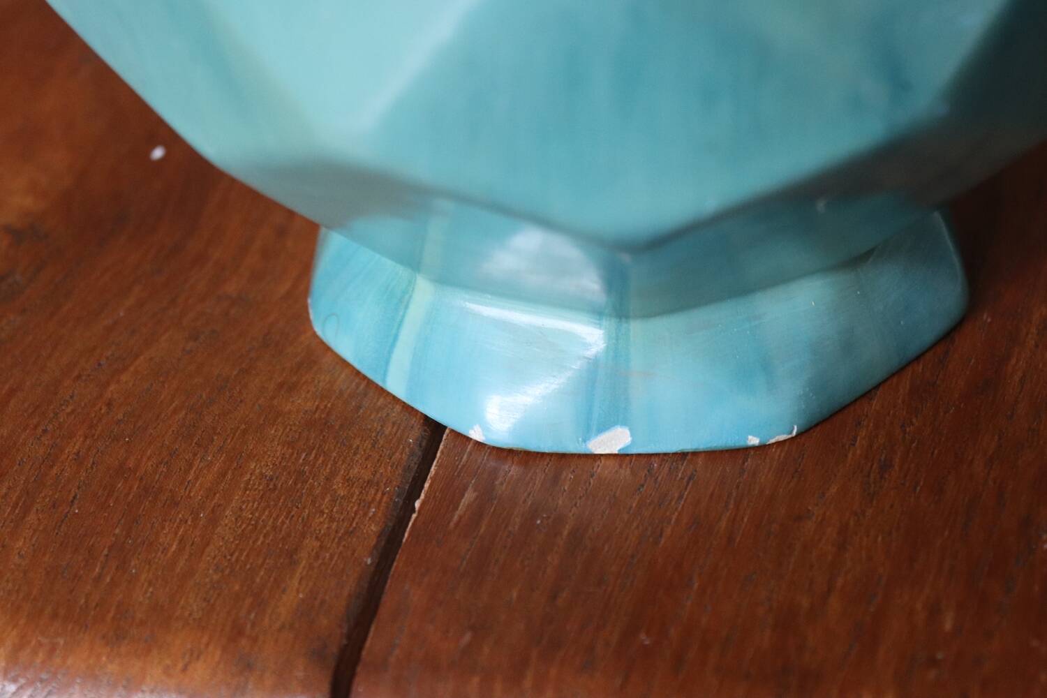 Antique blue ceramic origami ball vase