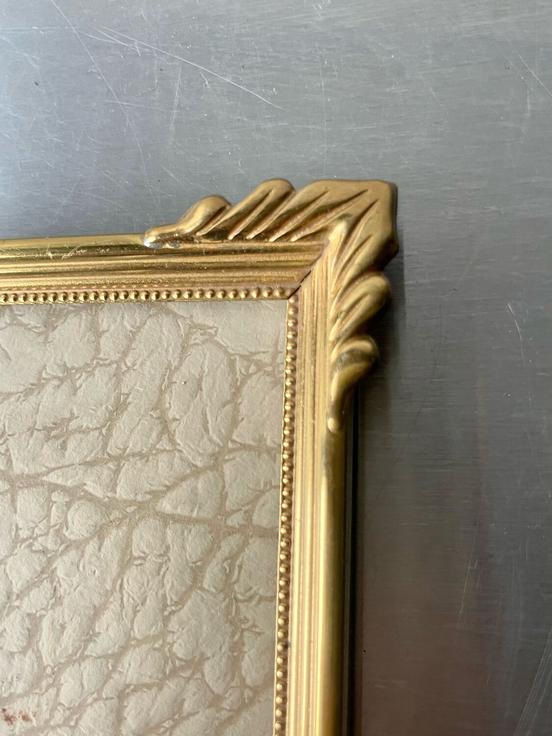 Cadre en laiton vintage, style art déco, métal or couleur, 14,5 cm x 11,5 cm verre convexe