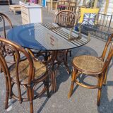 Rattan dining table and its 4 matching chairs