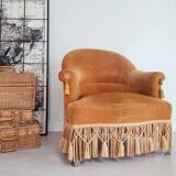Golden yellow velvet toad armchair