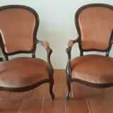 Pair mahogany armchairs end 19th