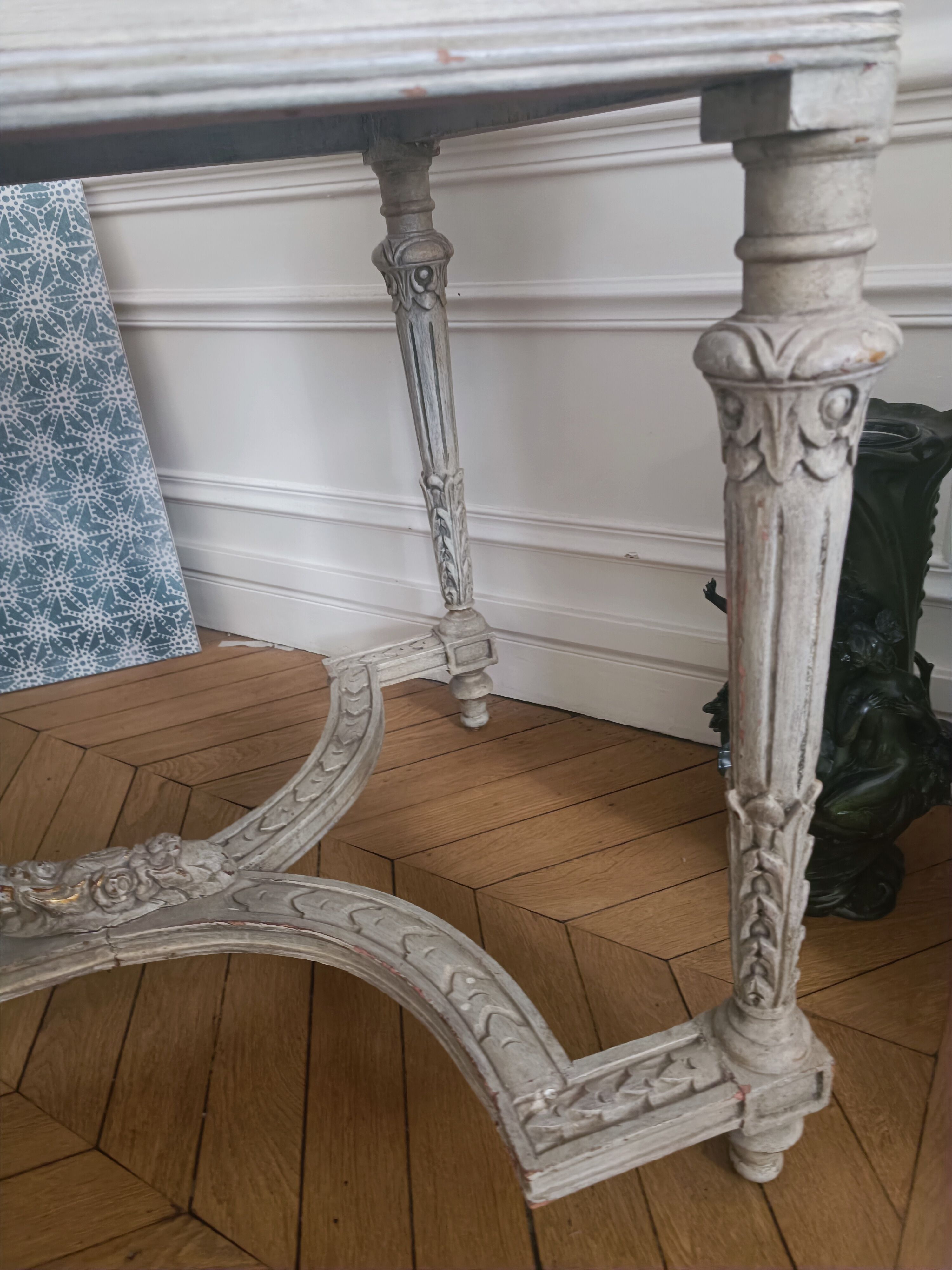 Table à gibier style louis xv - marbre vert