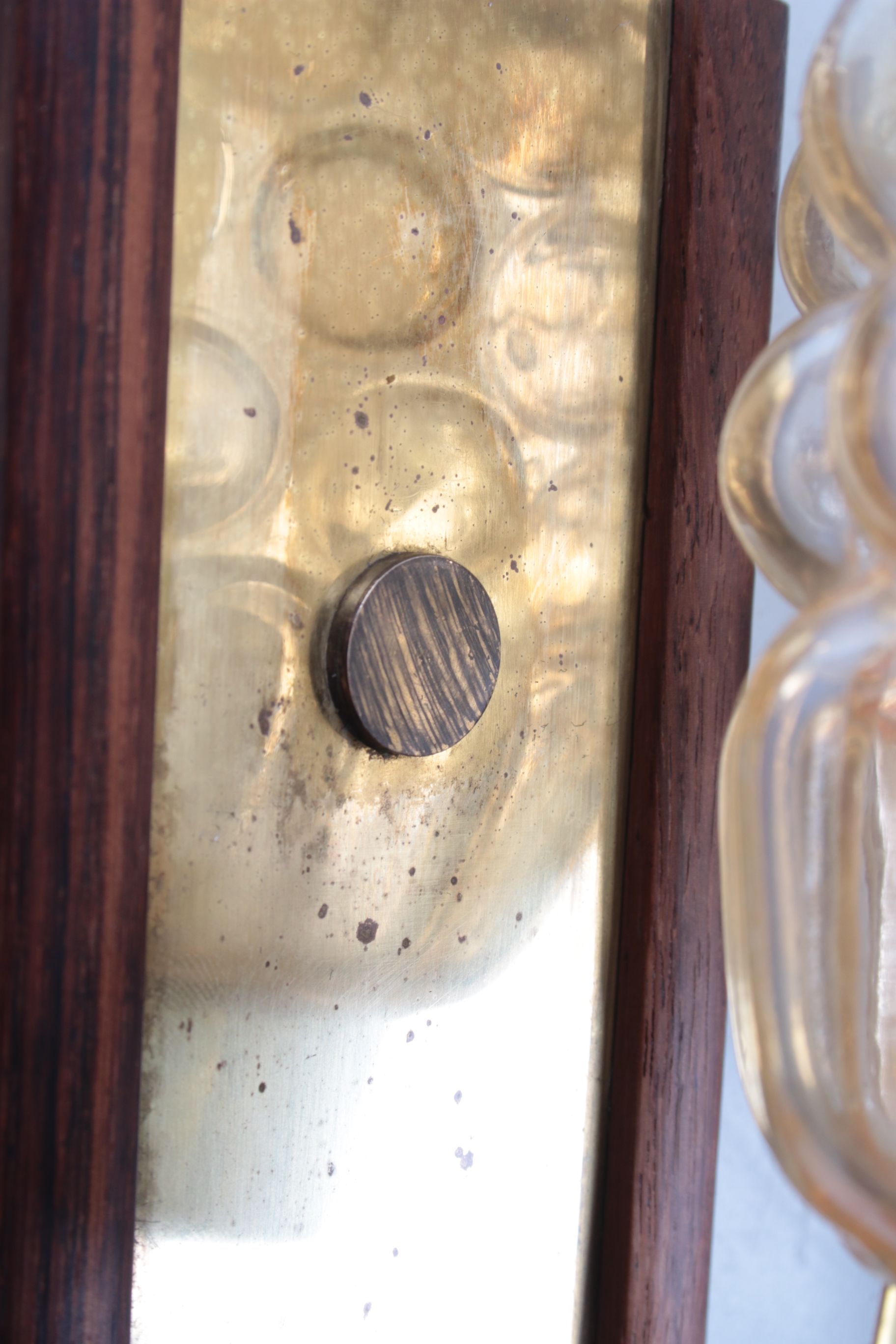 Set Wall lamps Danish teak with brass and glass.