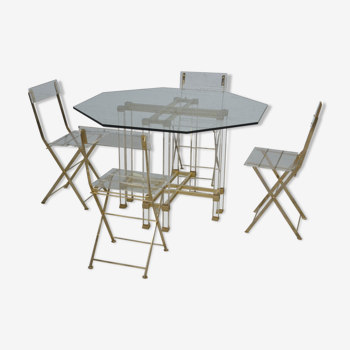Table Pierre Vandel et série de chaises en plexiglas