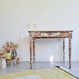Patinated table - desk with turned legs and its drawer