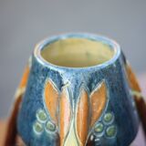 Large Art Deco vase, enamelled terracotta vase with floral motifs, Vase with tripod handles, Art Nouveau