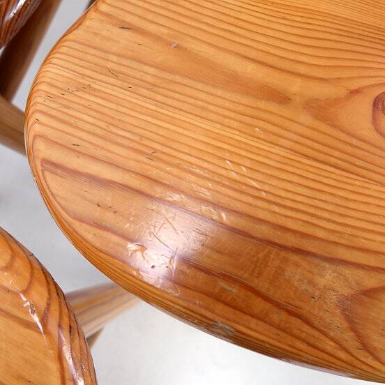 Rainer Daumiller style set of 4 brutalist pine chairs