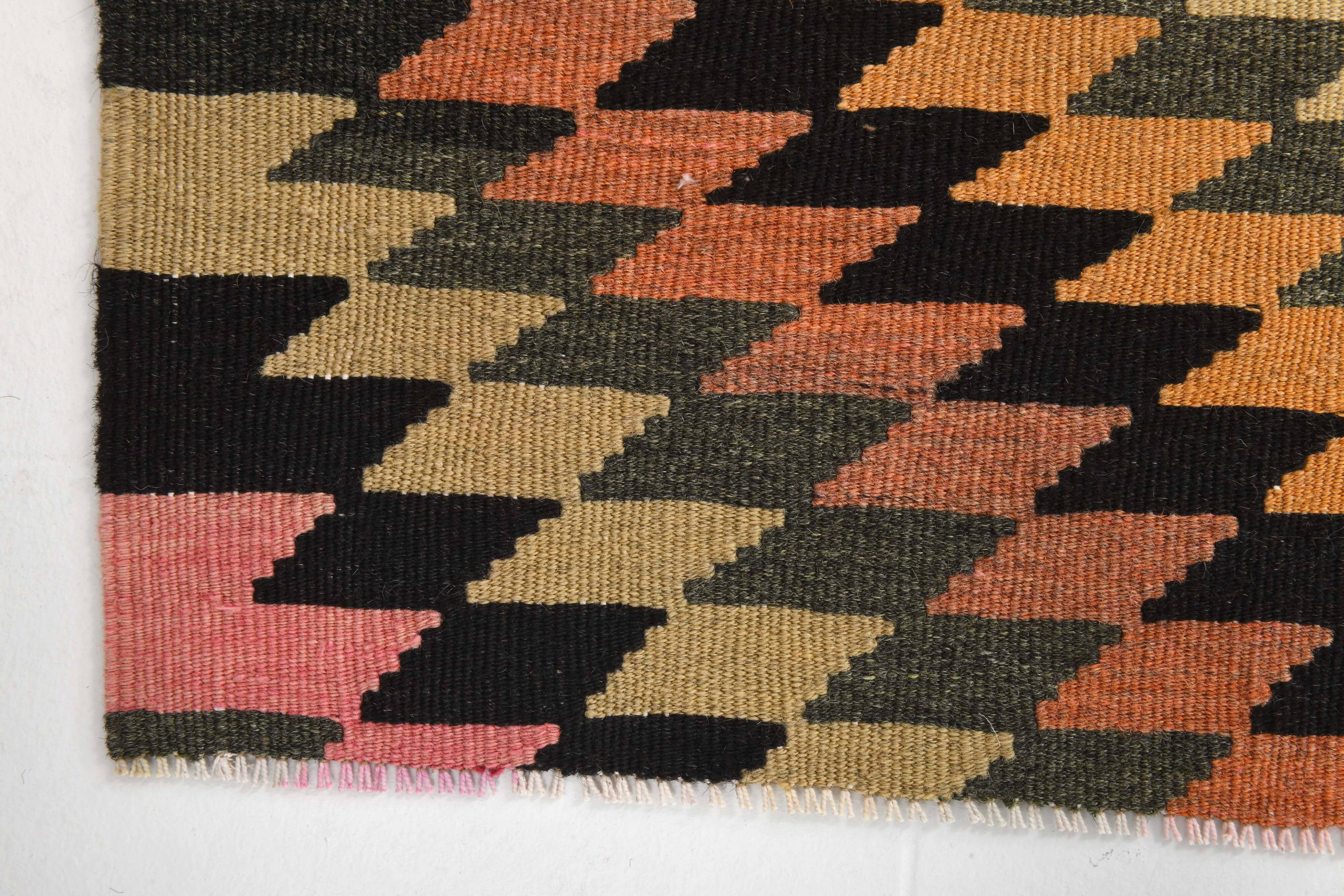 Orange Black Turkish Kilim Rug 170x259Cm SK 35353