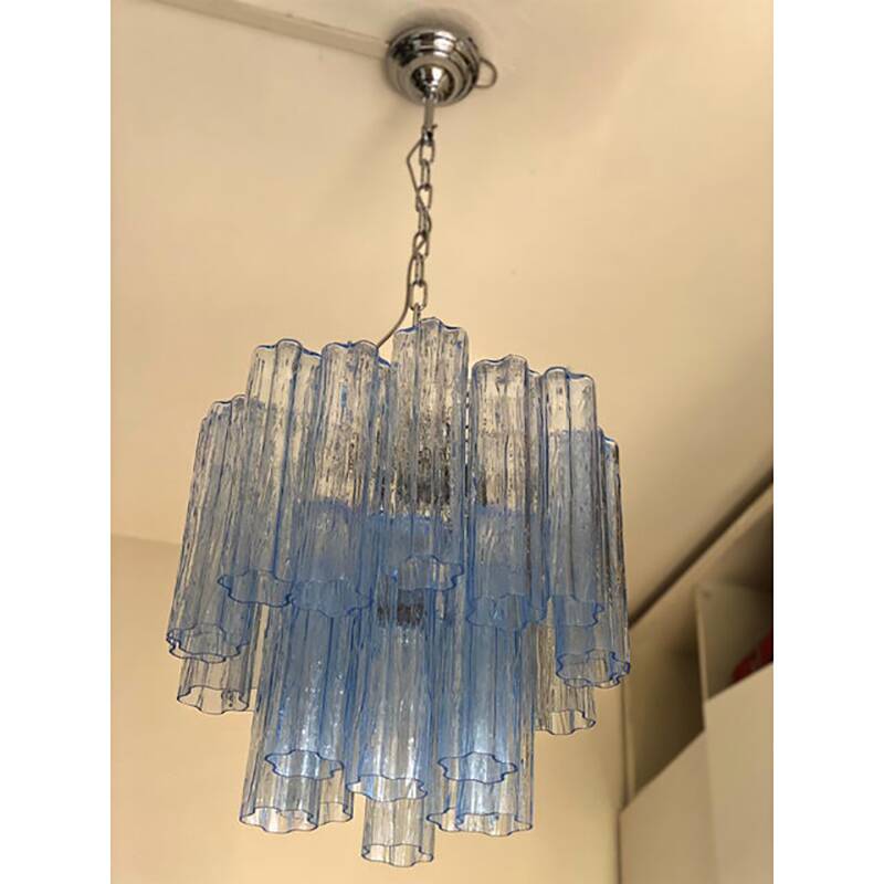 Contemporary Sky-Blue Italian Murano Glass “Tronchi” Chandelier