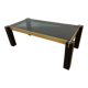 Italian coffee table from the 70s, smoked glass, black and gold lacquered wood.