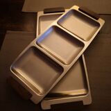 Duo of brushed stainless steel service trays - anses bois - 1970s/80s