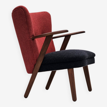 1960s, Danish design by Erhardsen & Andersen, reupholstered armchair, furniture wool, teak wood.