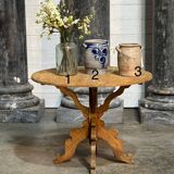 Round table in pitch pine and oak