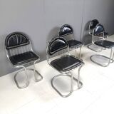 Vintage Chrome and Leather Cantilever Dining Chairs, 1970s