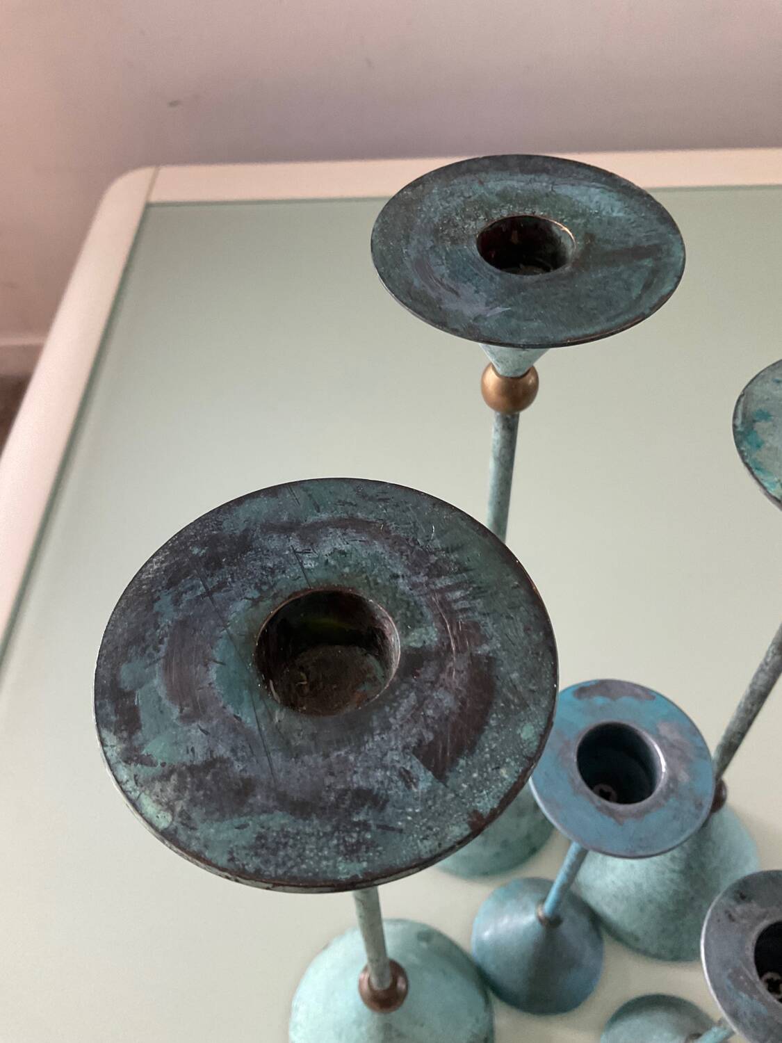 Set of 5 vintage metal candle holders