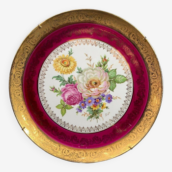 Plat à dessert porcelaine Limoges Bernardaud décor floral rehaussé or Louis XV