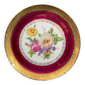 Plat à dessert porcelaine Limoges Bernardaud décor floral rehaussé or Louis XV