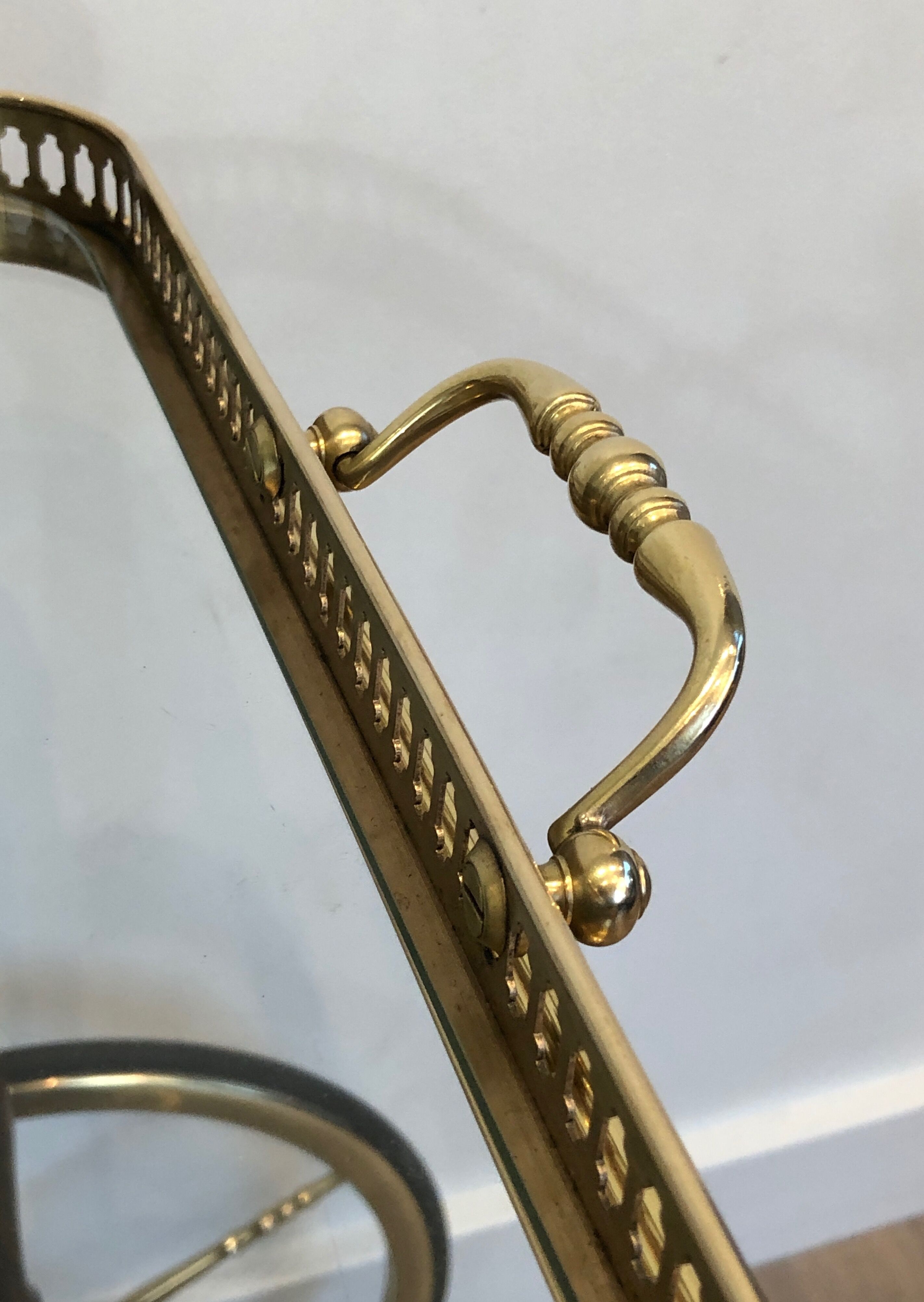 Rolling table in brass and mahogany with removable trays