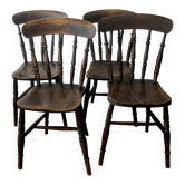 Ensemble antique de 4 chaises de salle à manger en chêne patiné de style ferme, 19e siècle