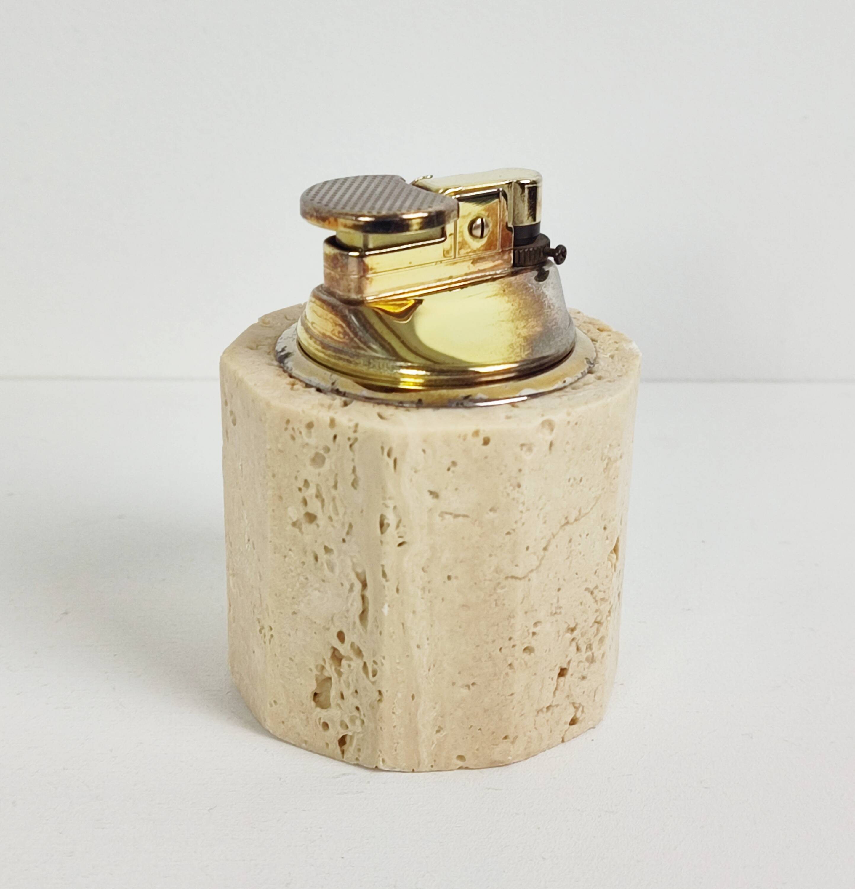 70' travertine ashtray and lighter