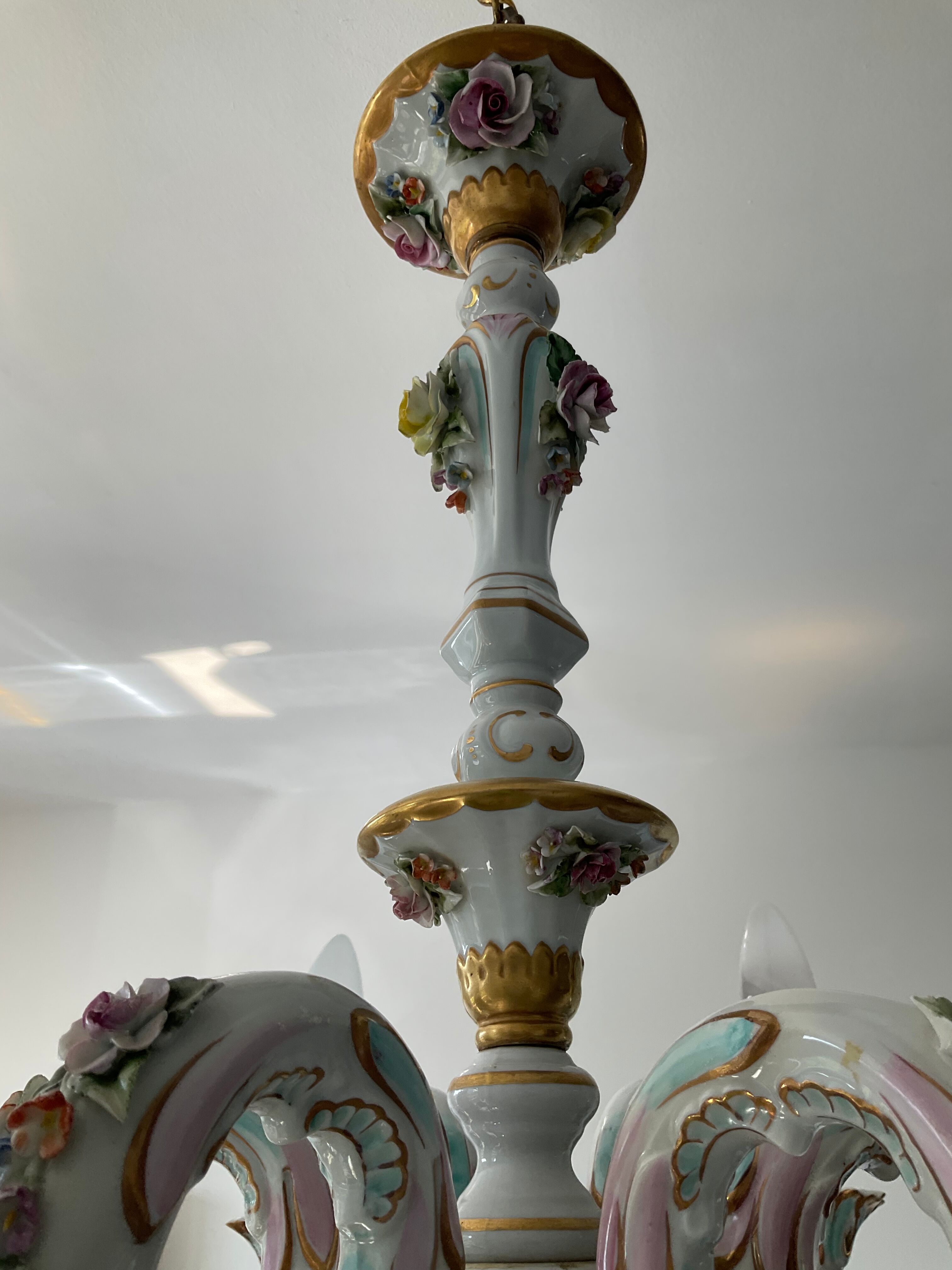 Old chandelier Capodimonte porcelain Italy 6 arms