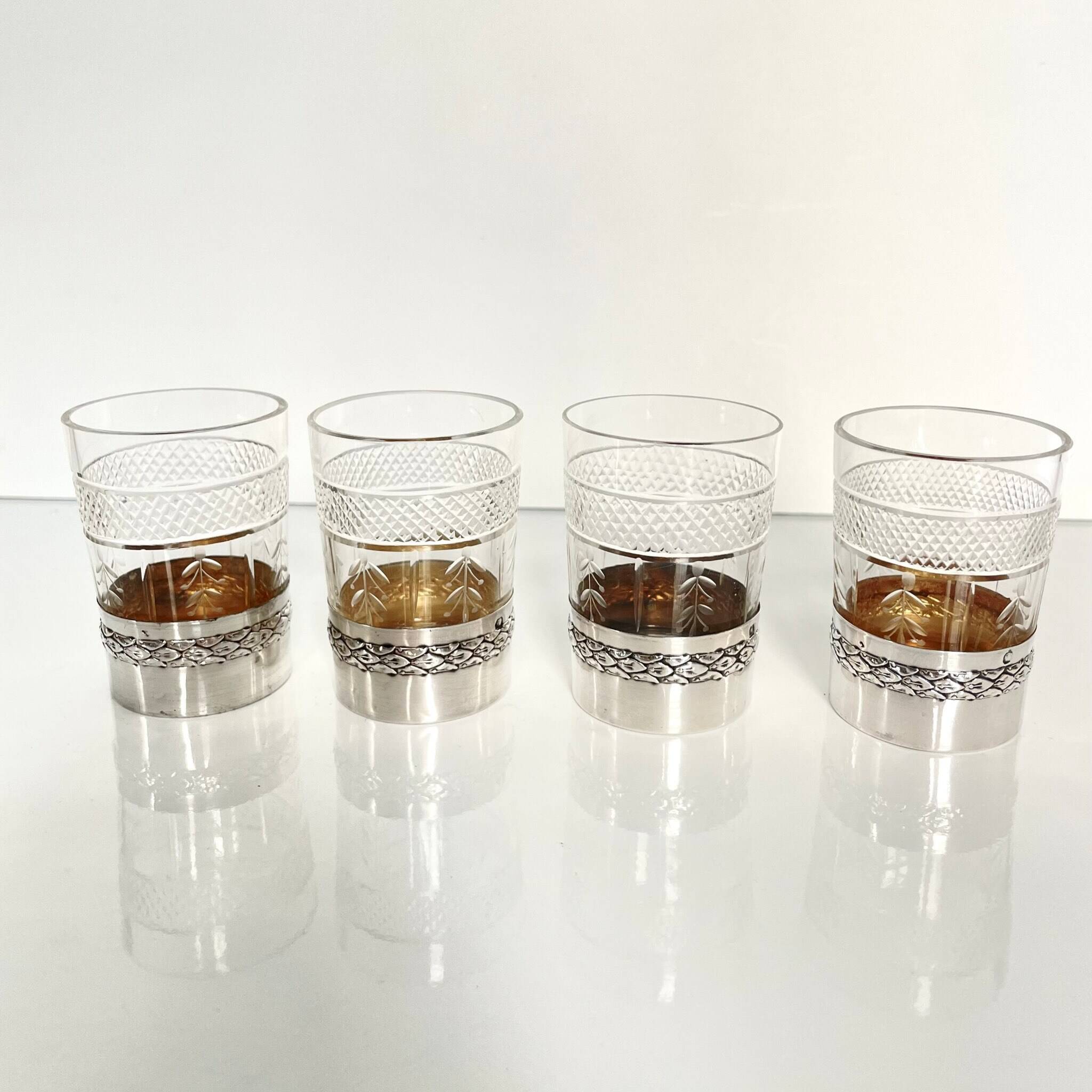 4 crystal and silver liqueur glasses – Late 19th - early 20th century