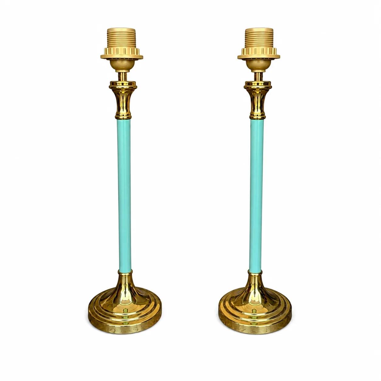 2 x brass and blue steel table lamps from Kullmann / 1970s